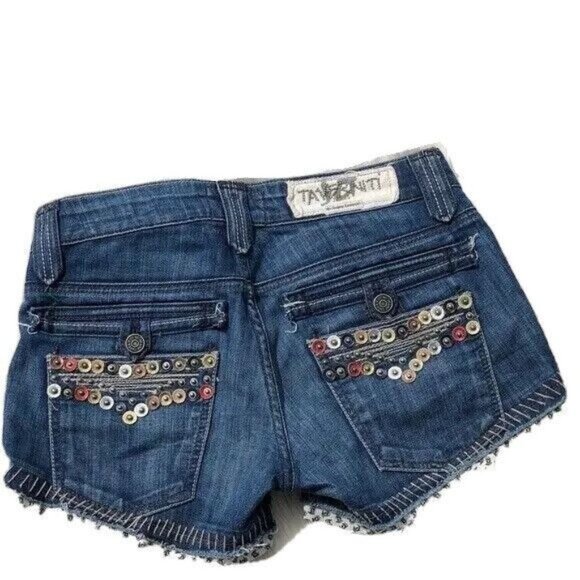 Taverniti So Denim Embellished Jeans Shorts 26 festival HTF Rare 30/3" inseam - Picture 9 of 12